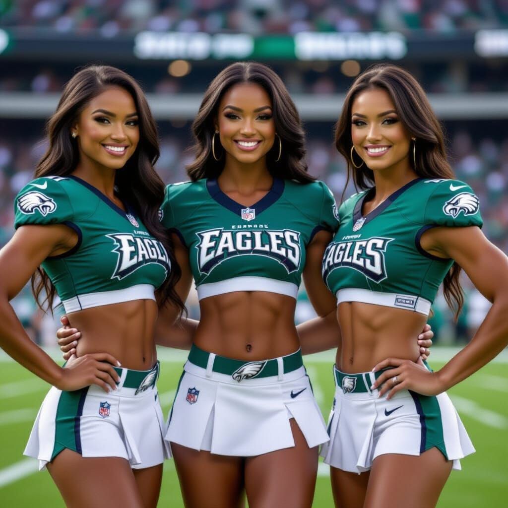 Philadelphia Eagles Cheerleaders in Stadium, Hyperrealistic