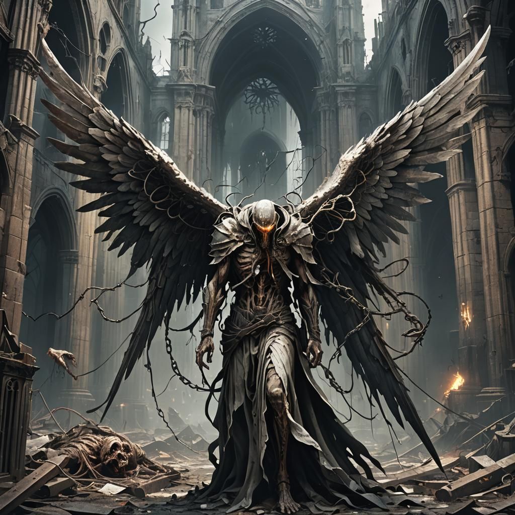 Eldritch Parasite Infects Angel: Horror Concept Art