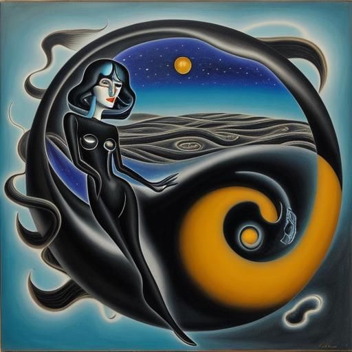 Surreal Charcoal Galaxy Cubist Style