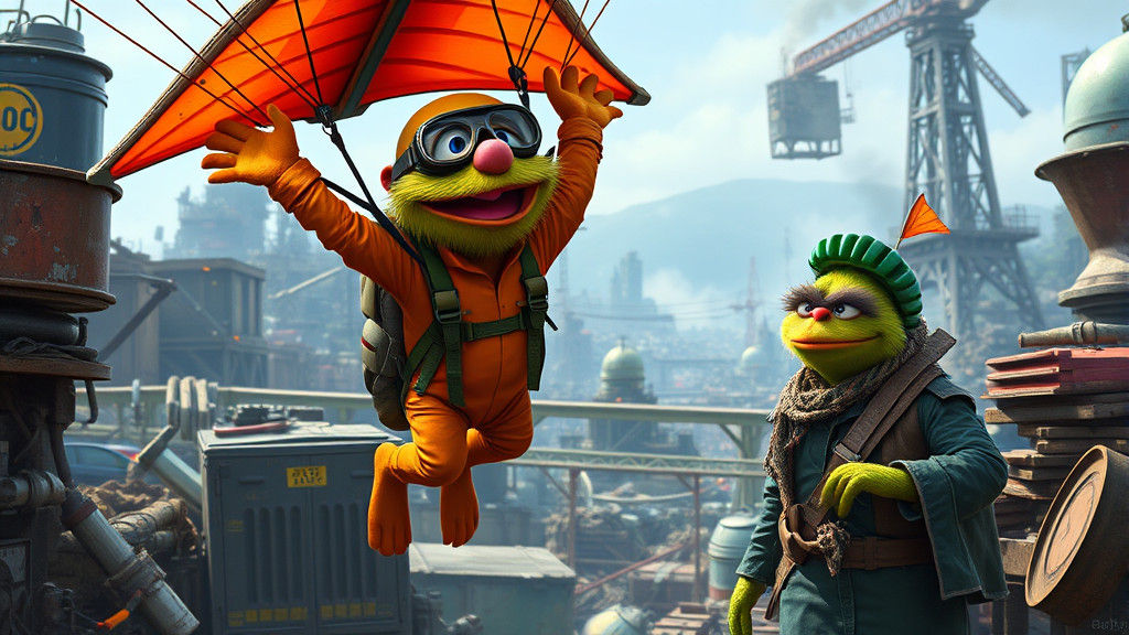 Hang-Glider Lands in Grouchland: Dreamworks-Style Splash Art
