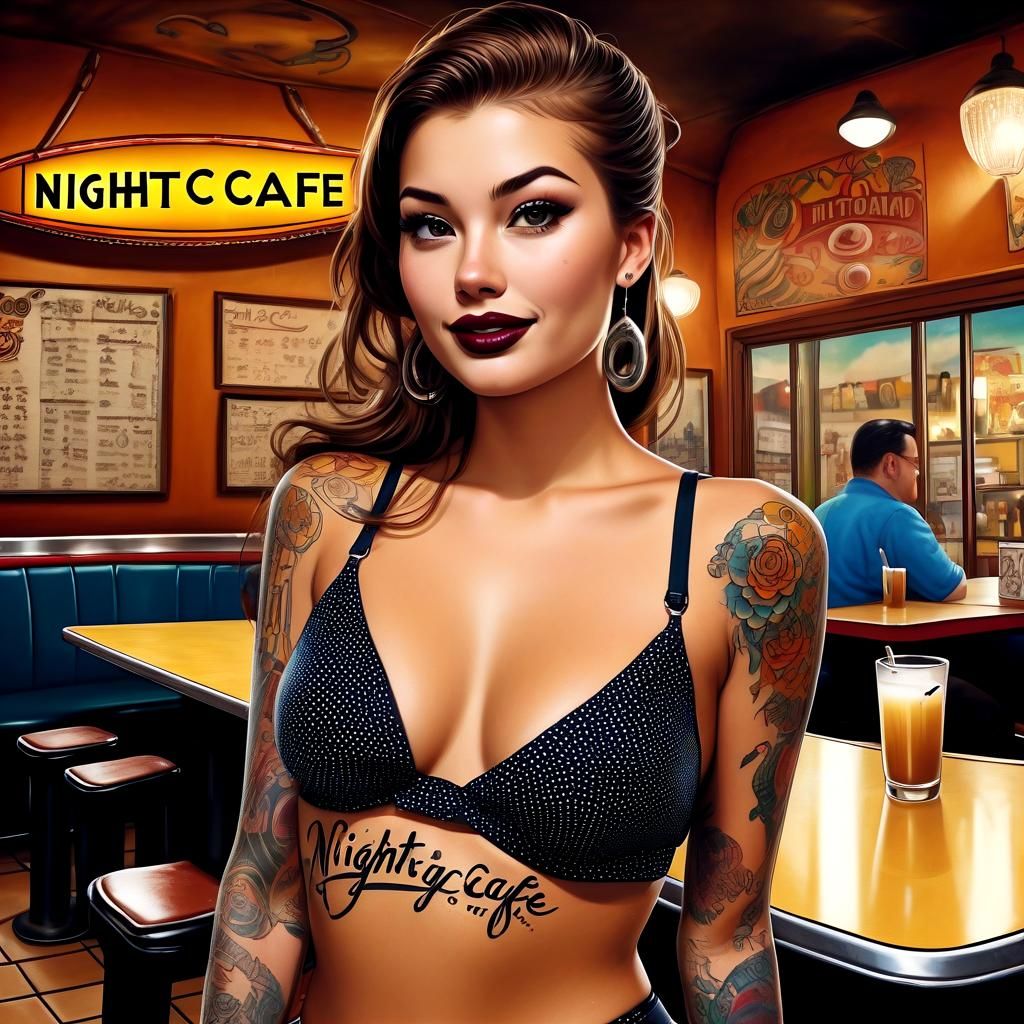 Stunning Woman With Tattoo in Elaborate Restaurant