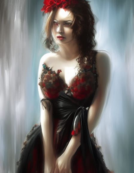 Beautiful Woman in Red Dress: Hyperdetailed Sci-Fi Portrait