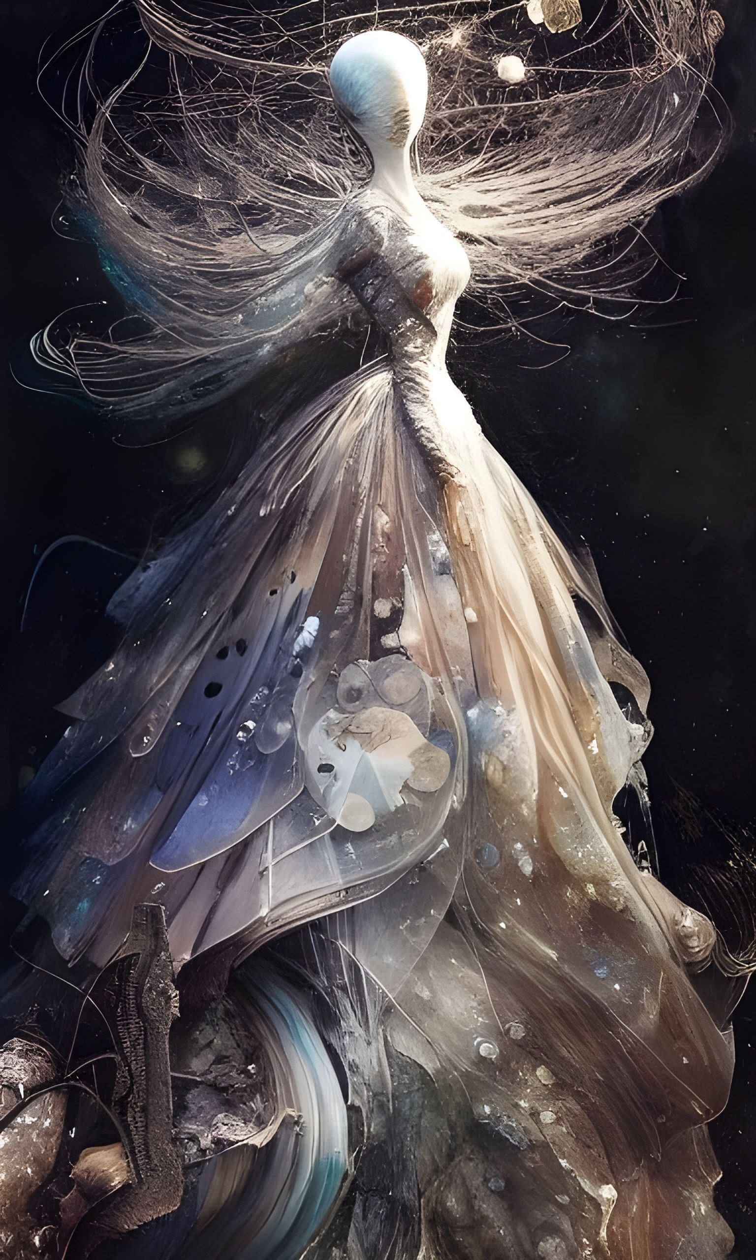 Blown-Glass Gown: Intricate Mixed Media Masterpiece