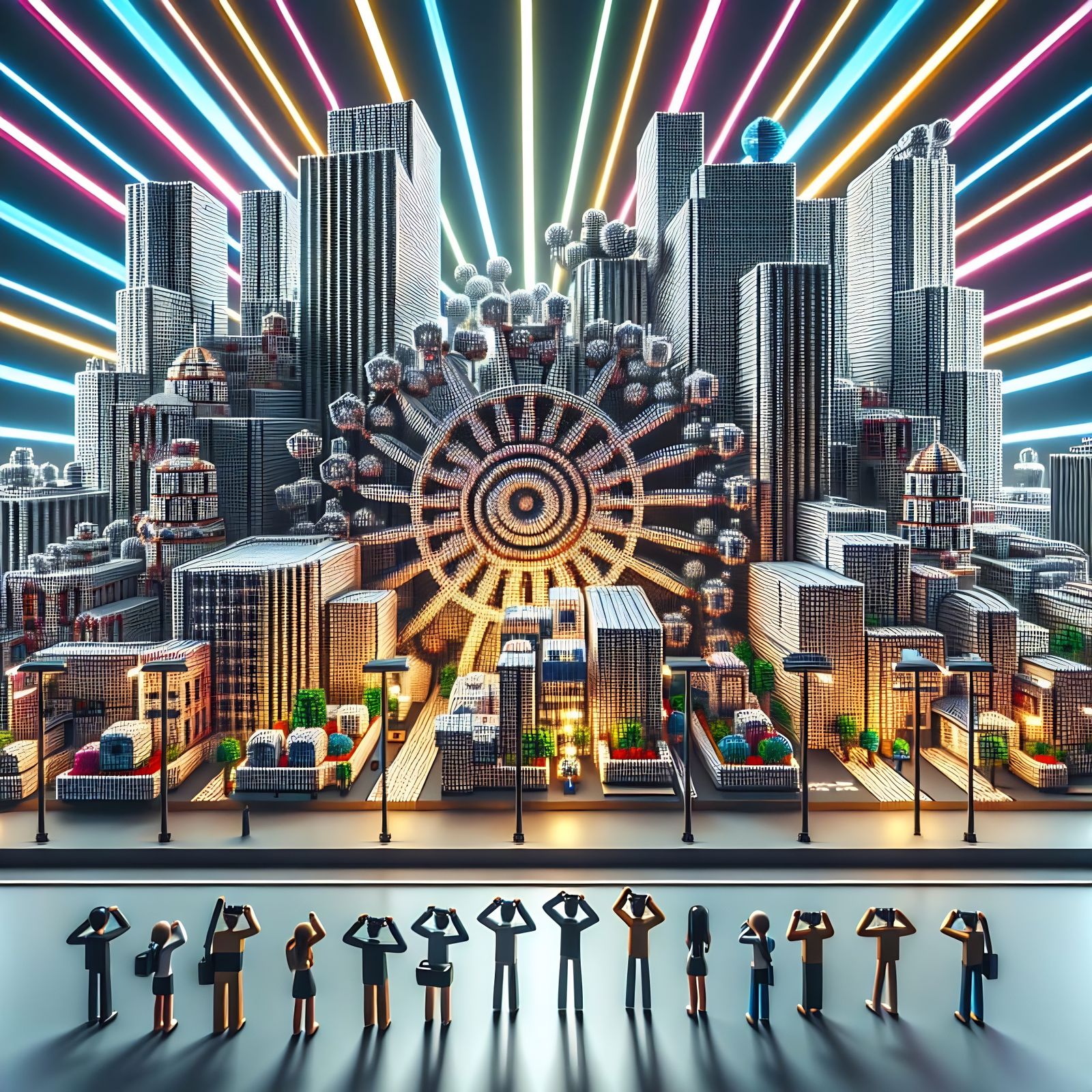 Dice Cityscape with Radiant Light Rays