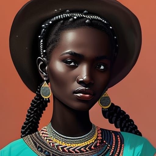 East African Girl: Detailed Gouache and Watercolor Art