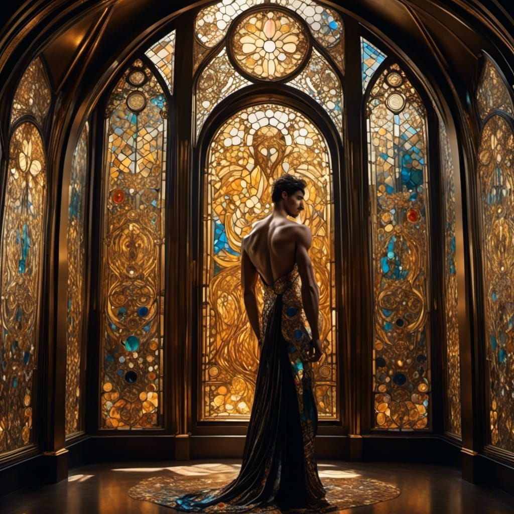 Klimt-Inspired Stained Glass Art Nouveau Masterpiece