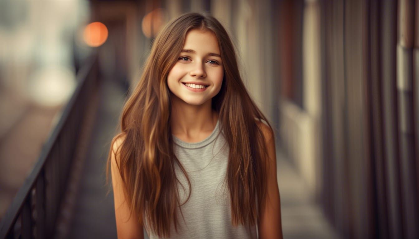 Smiling European Girl Portrait, Head and Face