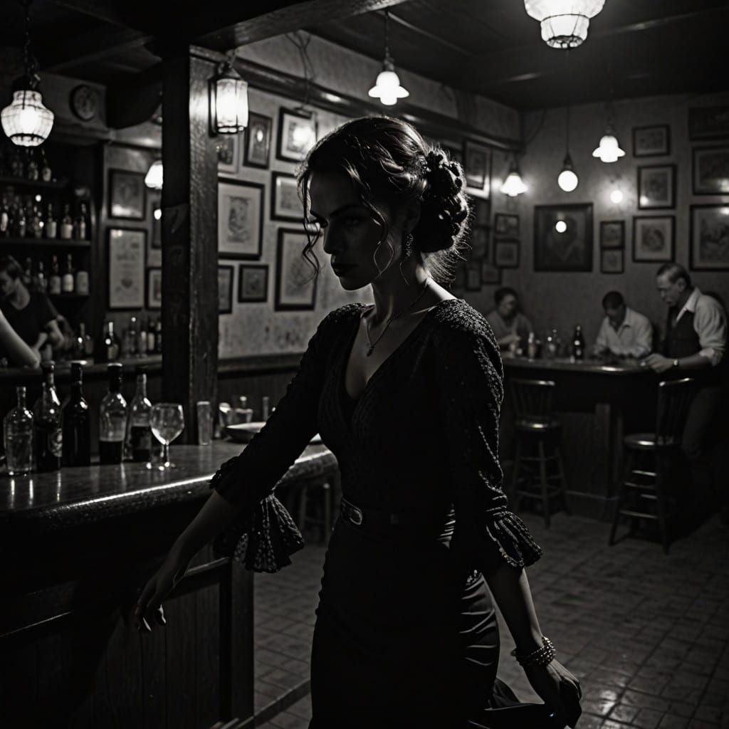 Flamenco Dancer in Muted Old Bar Lighting