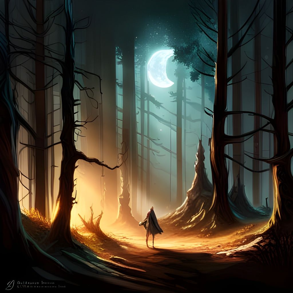 Moonlit Forest Corridor in Digital Matte Painting Style
