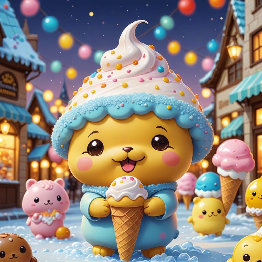 Kawaii Cartoon Character Enjoys a Sweet Treat