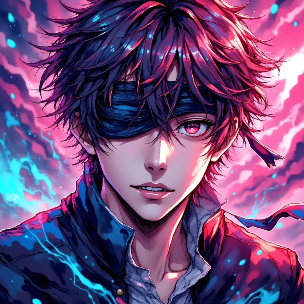 Gojo Satoru in Vibrant Anime Style with Blue Energy