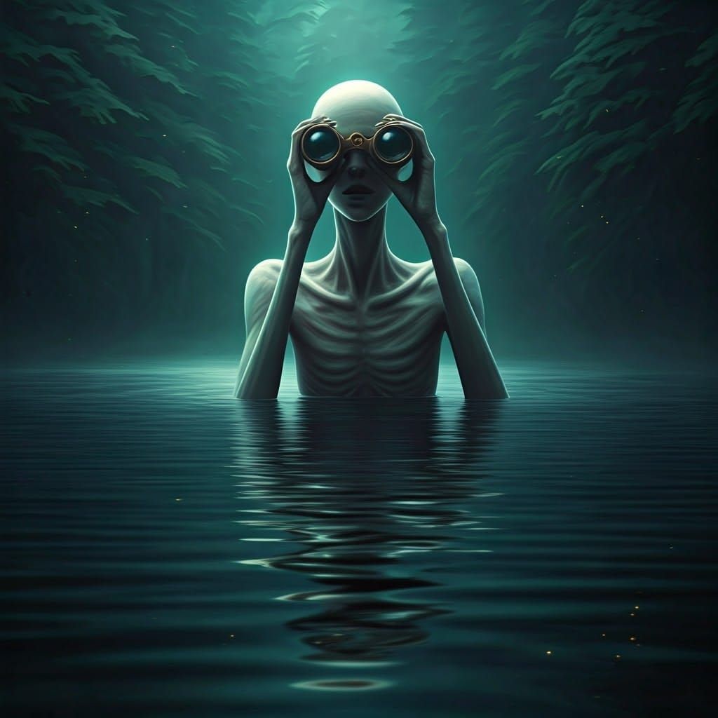 Ethereal Lake Monster Surveys its Domain through Worn Binocu...