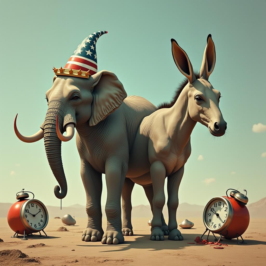 Political Animals in Surreal Dreamscape, Salvador Dali Style