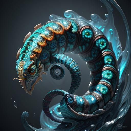 Opal Fossil Caterpillar in Dreamlike Landscape