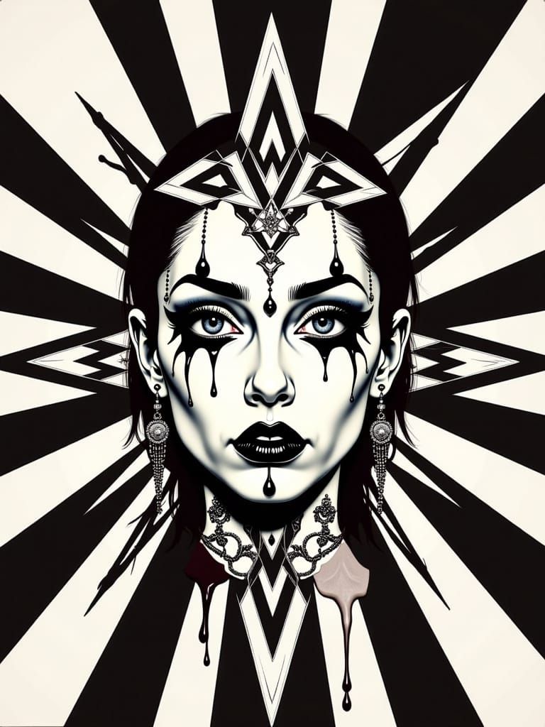 Goth Individual With Sacred Geometry Tattoos and Multilayere...