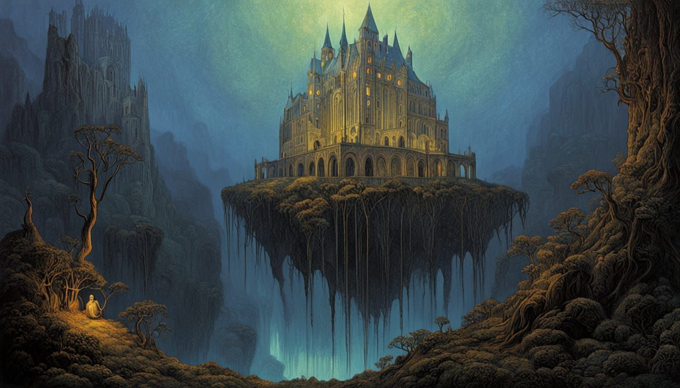 Stone Head with Flowers in Gothic Art Style