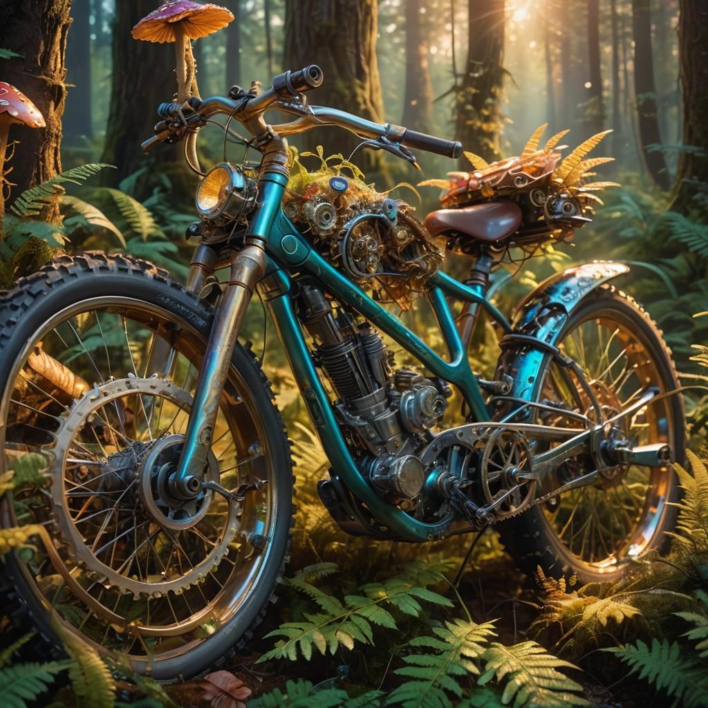 Mystical Forest Bike in Matte Painting Style