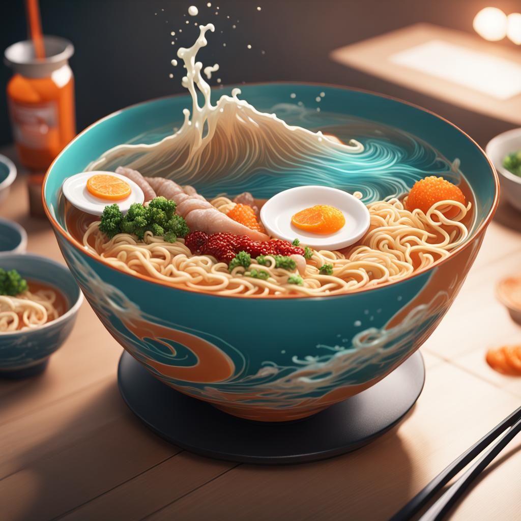 Tsunami in Ramen Bowl: Hyperdetailed Concept Art