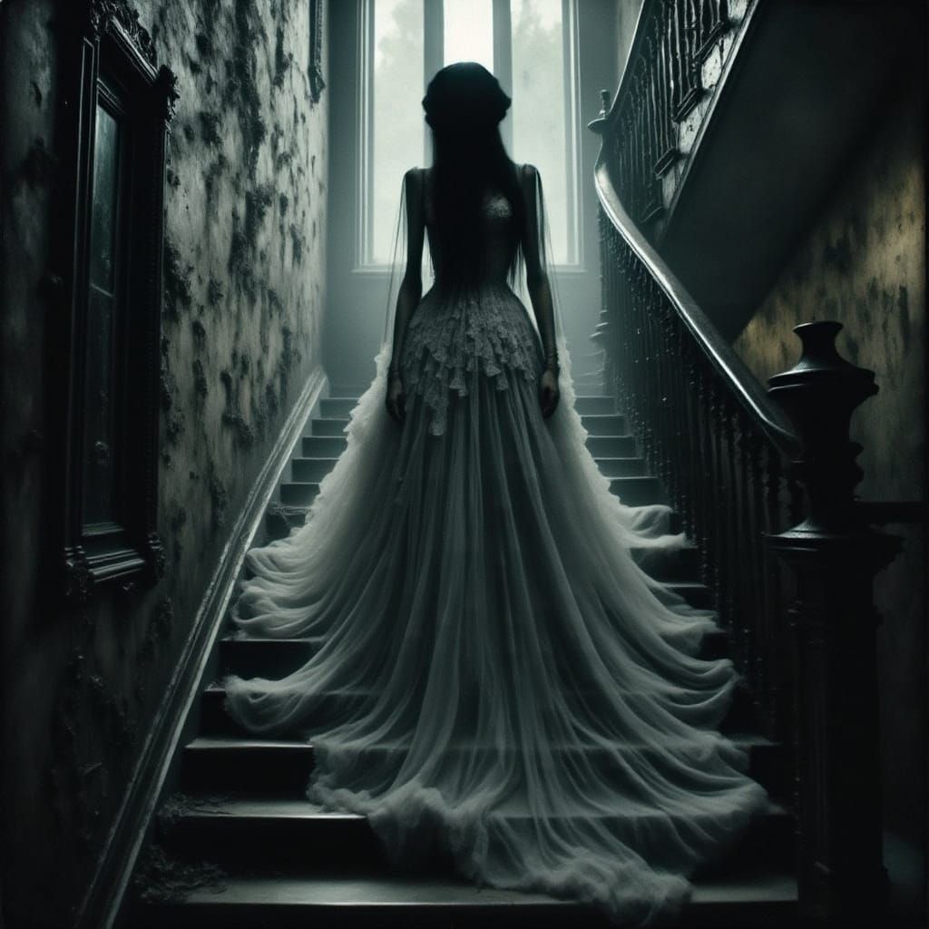 Ghost in Victorian Gown in Gothic Mansion