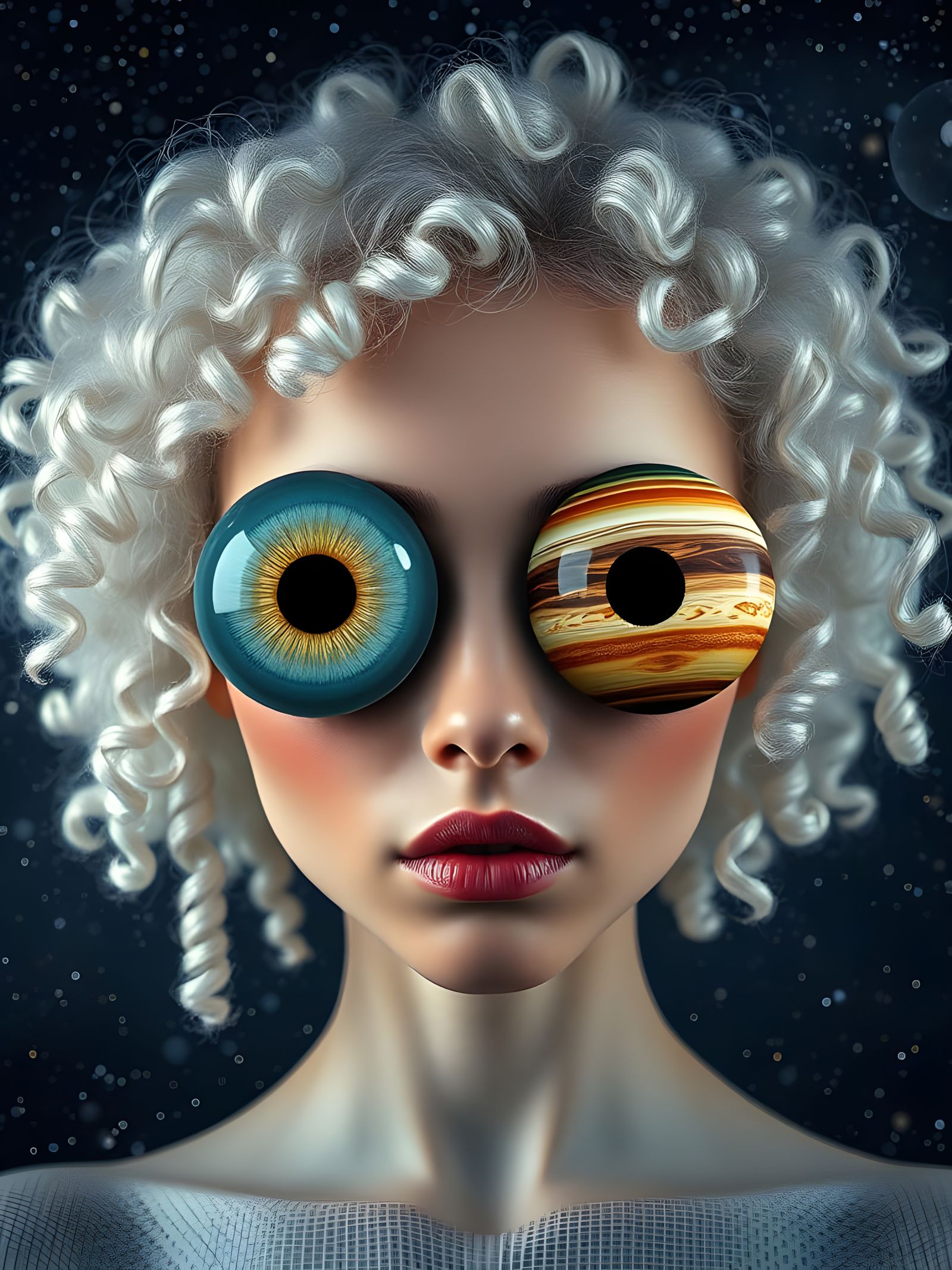 Cosmic Cyborg Goddess with Planetary Eyeballs in the Milky W...