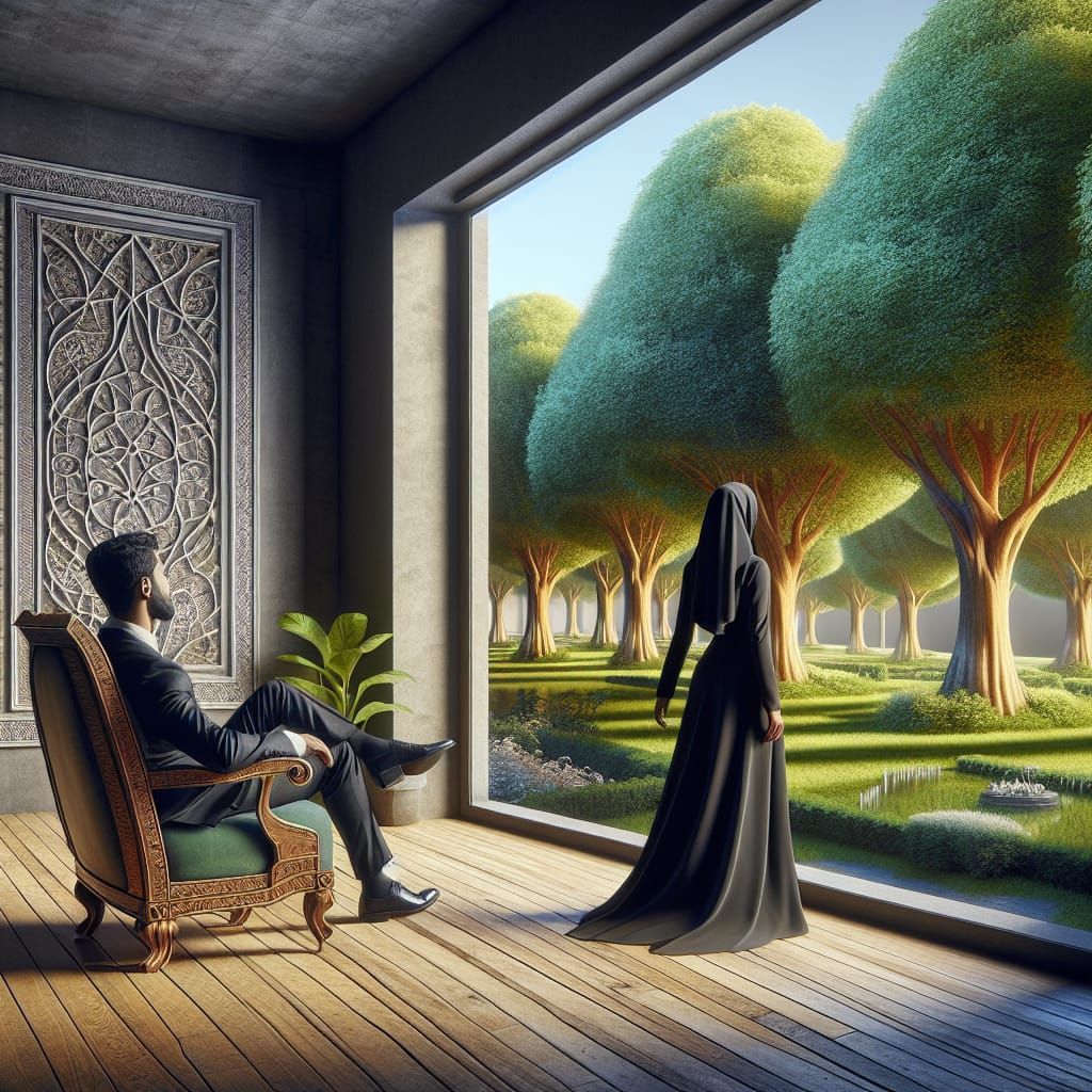 Peaceful Scene with Figures Admiring Nature