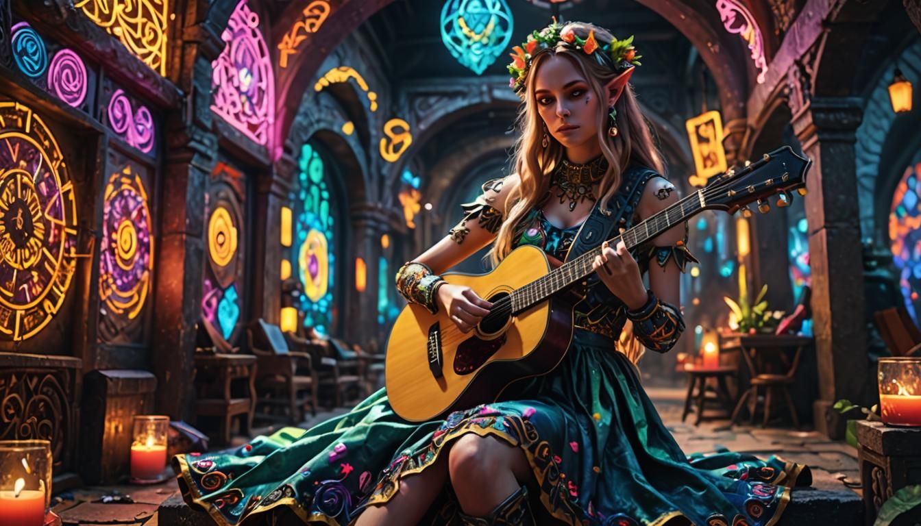 underground labyrinth elf playing the guitar
