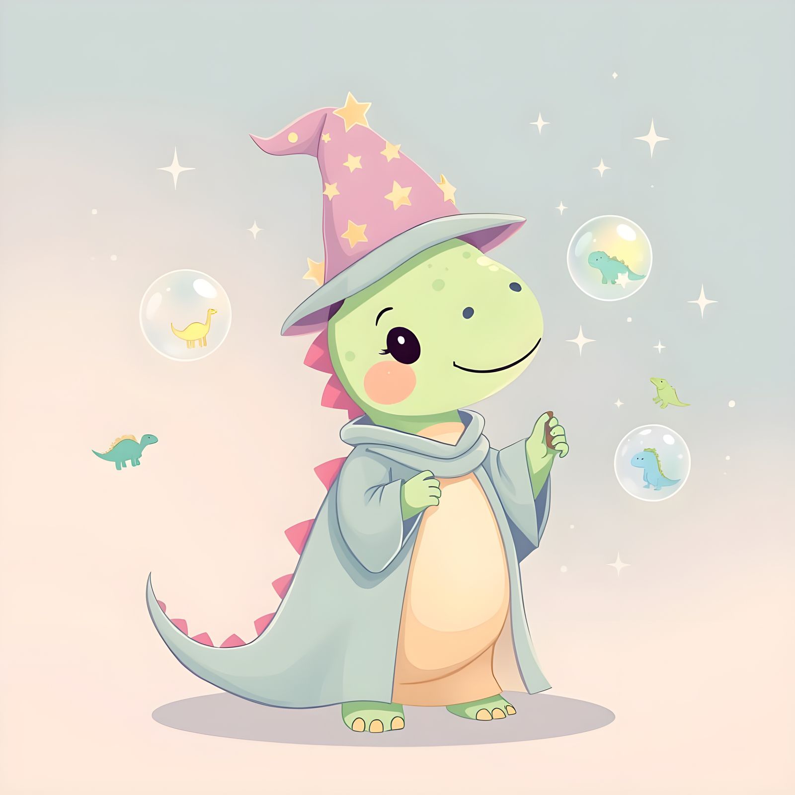 Pastel Dinosaur Wizard Creates Bubbles
