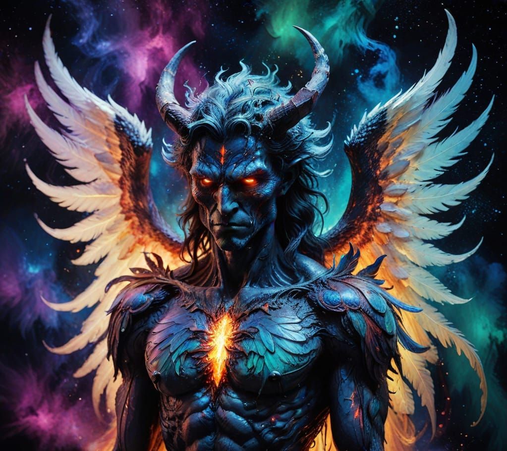 Ethereal Angel Demon Hybrid with Glowing Feathers