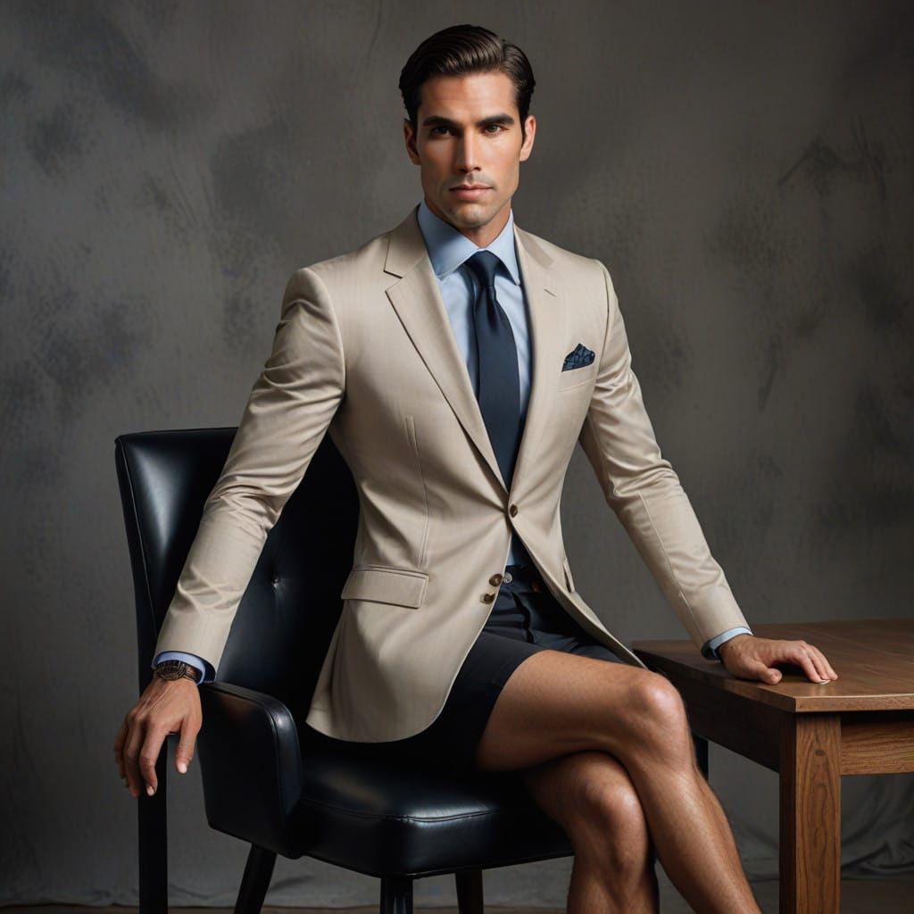 Confident Male Figure in Minidress, Muscular Legs, and High-...