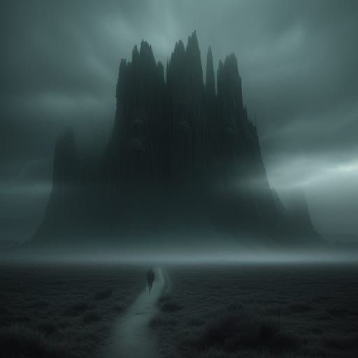 Surreal Desolate Landscape Under Twilight Sky