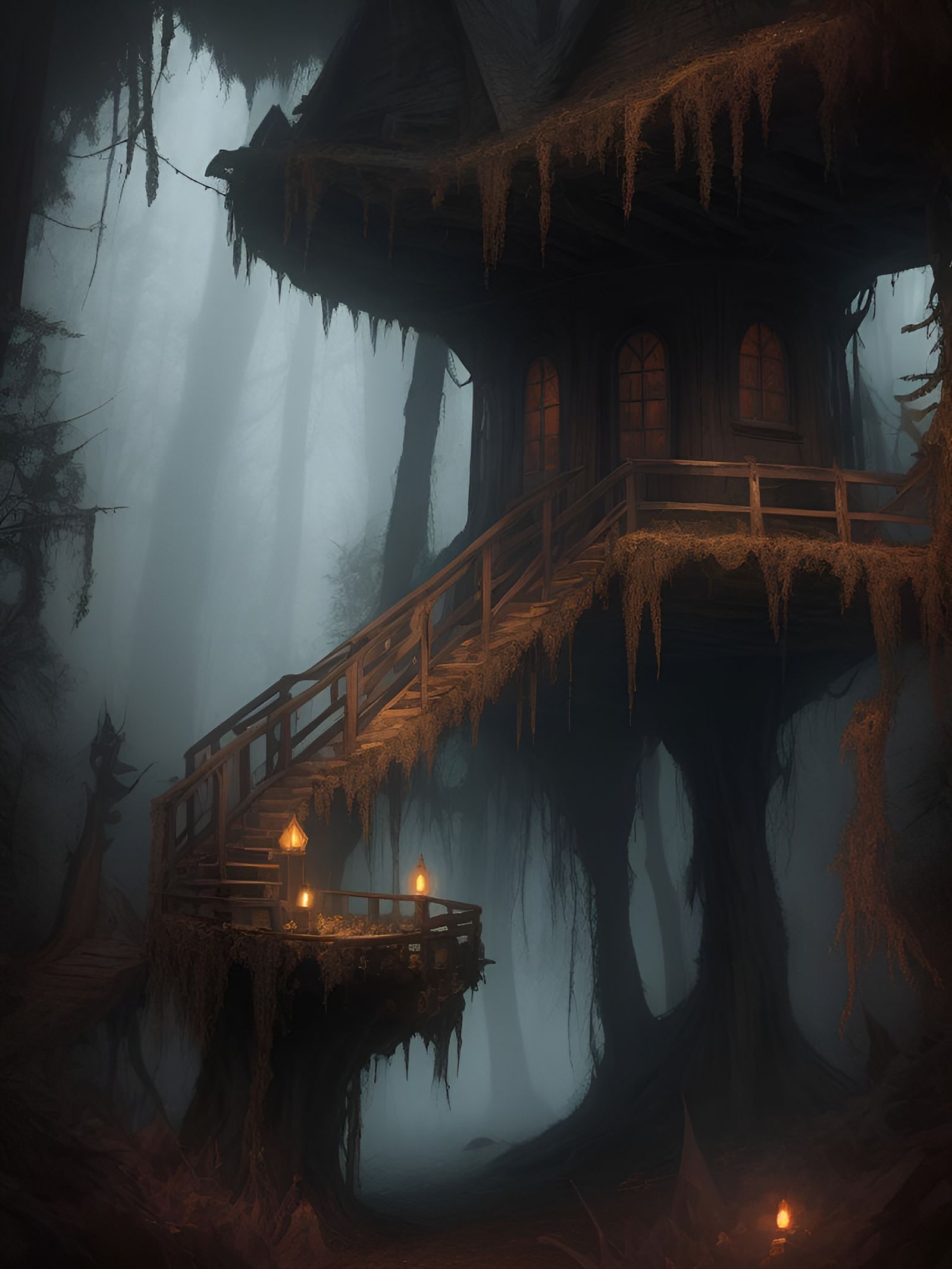 Eerie Cabin in Dark Fantasy Goblin Woods