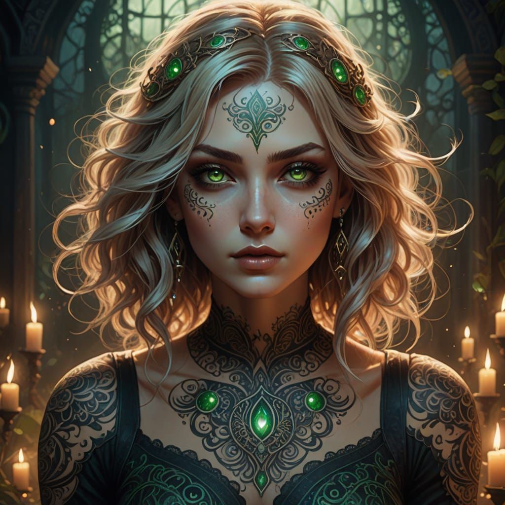 Fantasy Portrait: Beautiful Woman with Tattoos and Ethereal ...