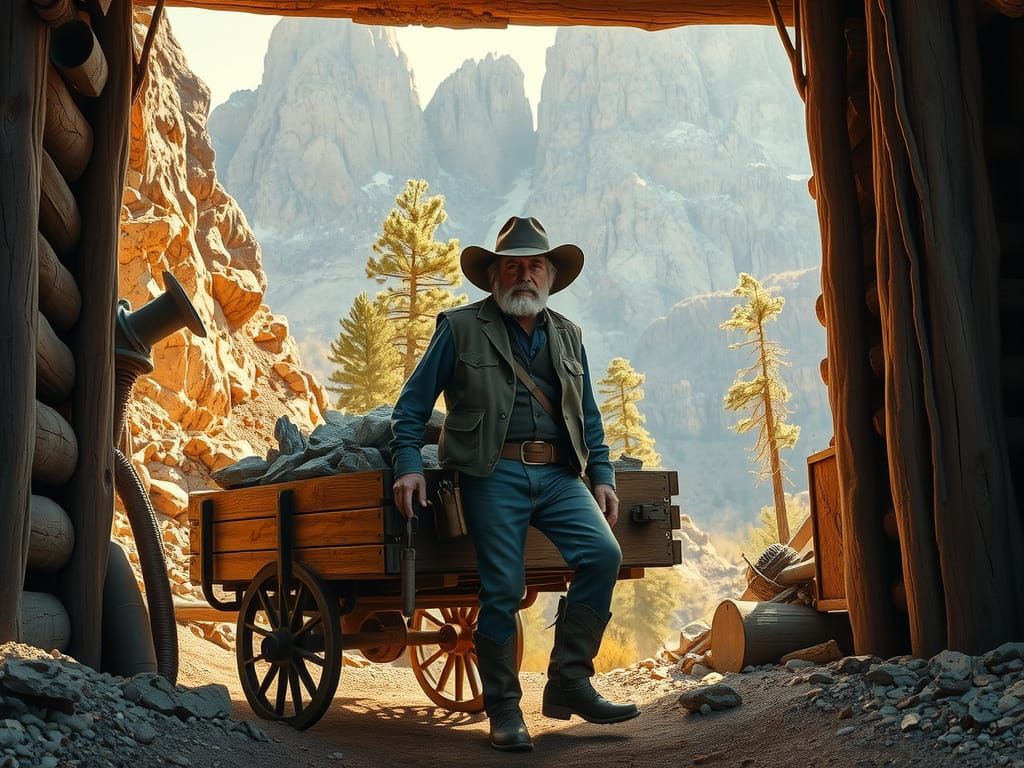 Vintage Gold Prospector Emerges from Rocky Mountain Mine