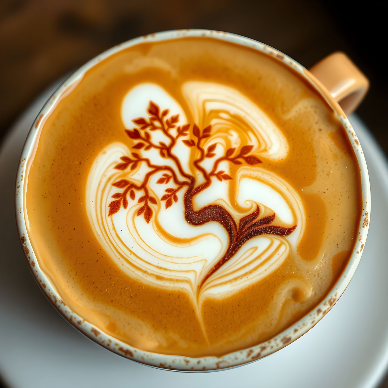 Detailed Bonsai Latte Art Close-Up