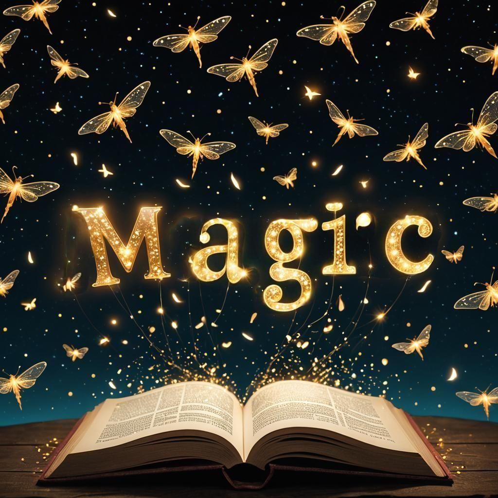 Sparkling Magic Letters with Glowing Tome