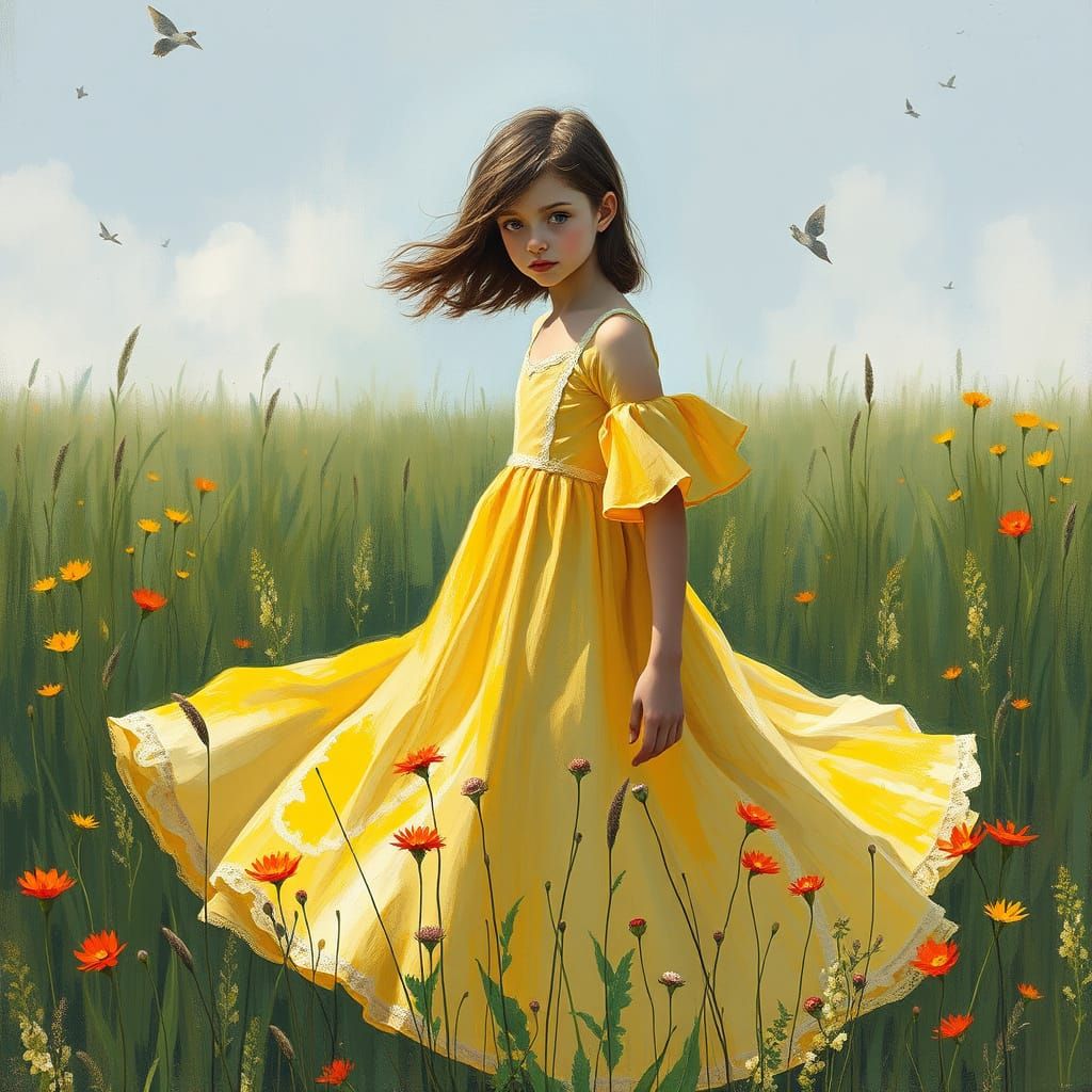 Girl in Field: An Expressionist Digital Painting