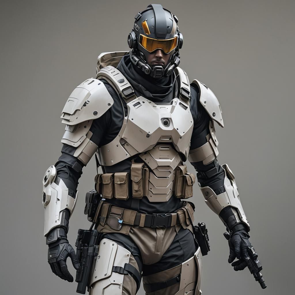 Futuristic Tactical Warrior in Titanium Polymer Nanosuit