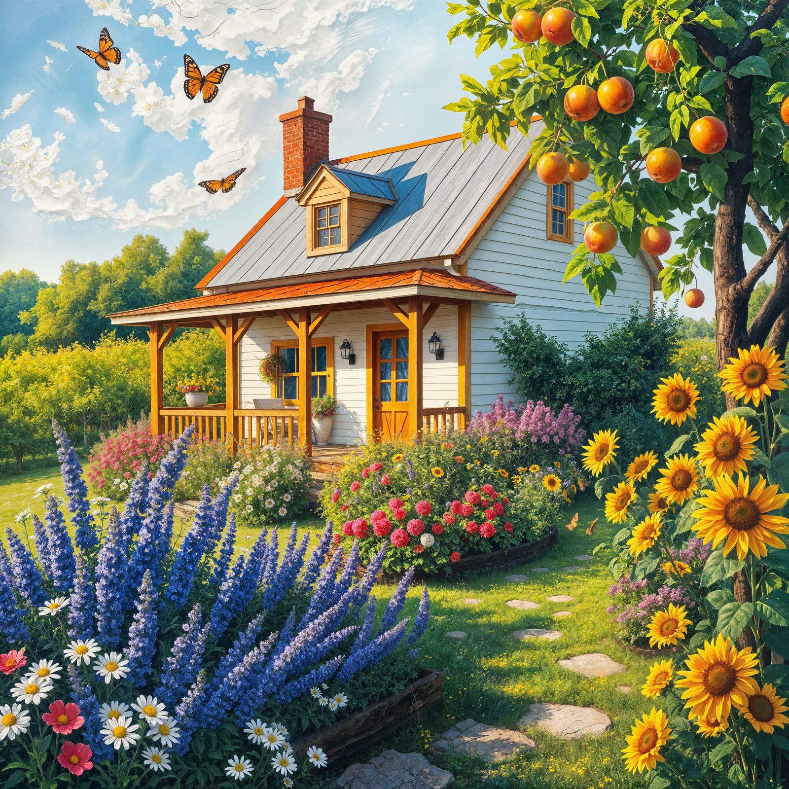 Idyllic Summer Cottage in Vibrant Floral Paradise