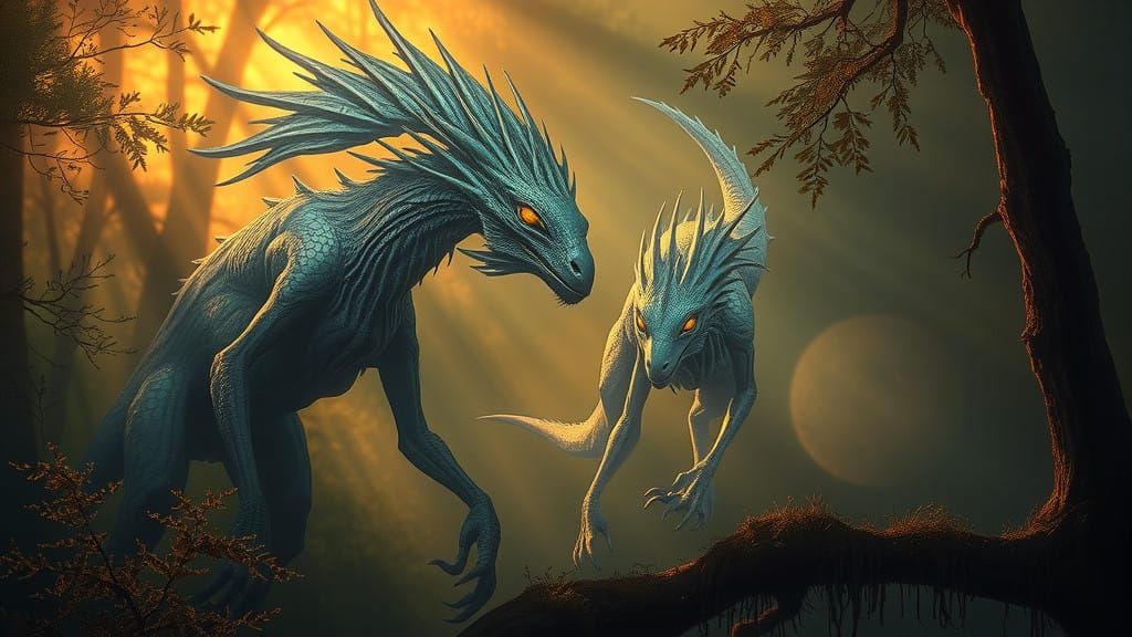 Mystical Forest Beasts in Hyper-Realistic Style