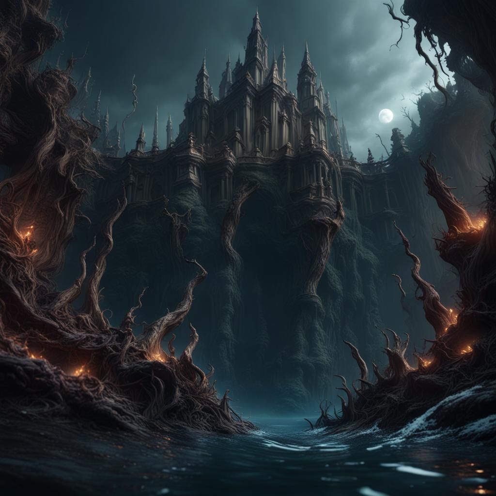 Drowning in Dark Water: Detailed Fantasy Art