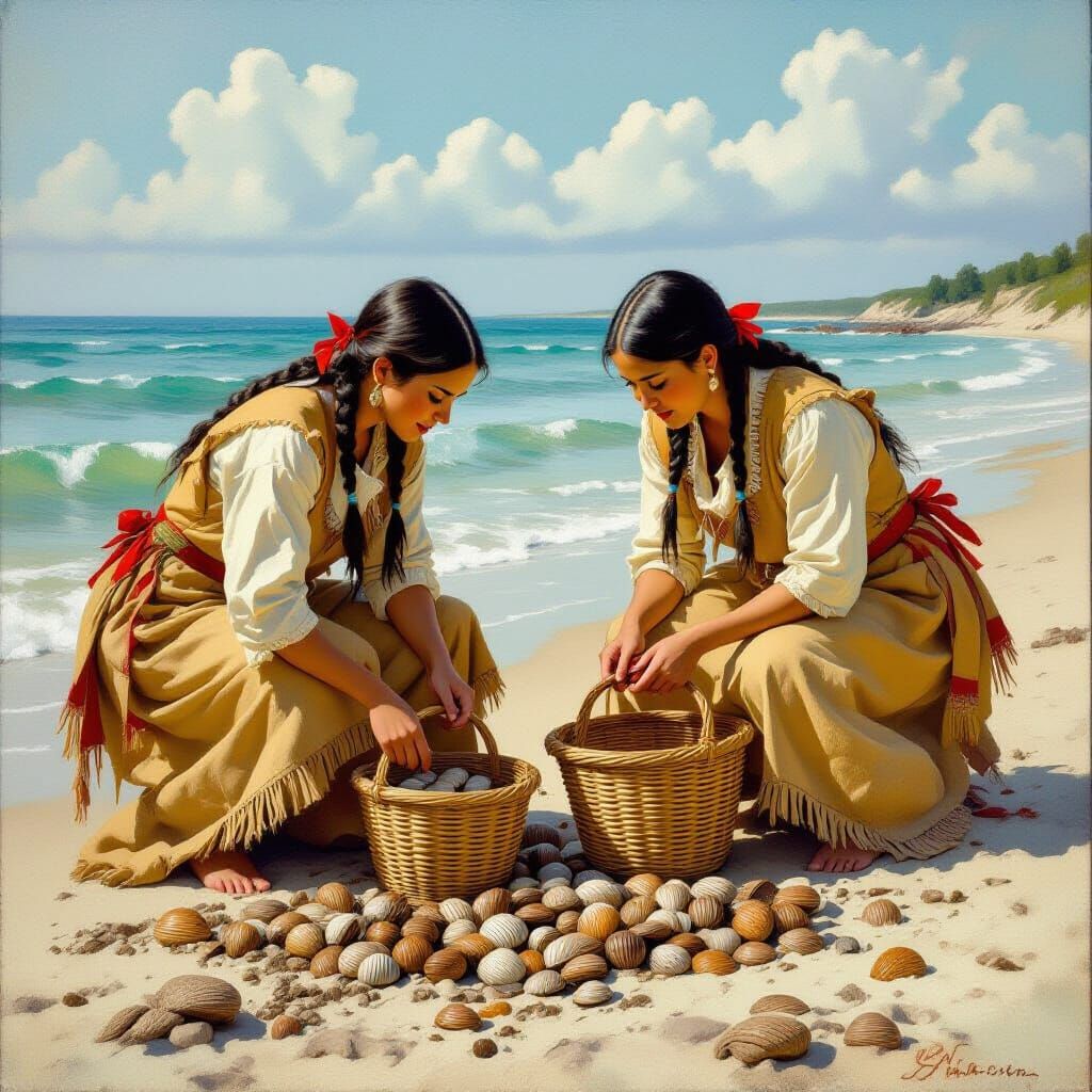 Native Women Digging Clams on New England Coast