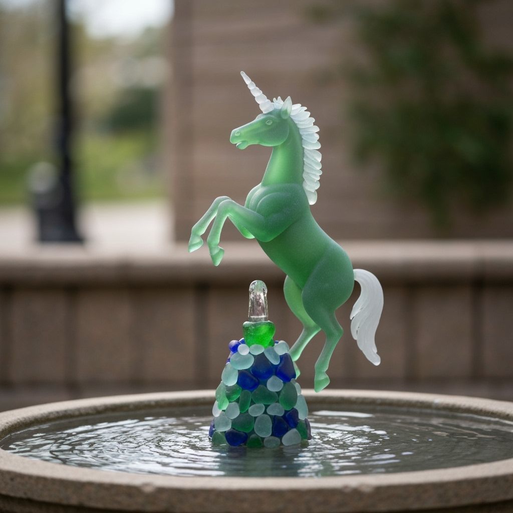 Sea Glass Unicorn Fountain Sculpture