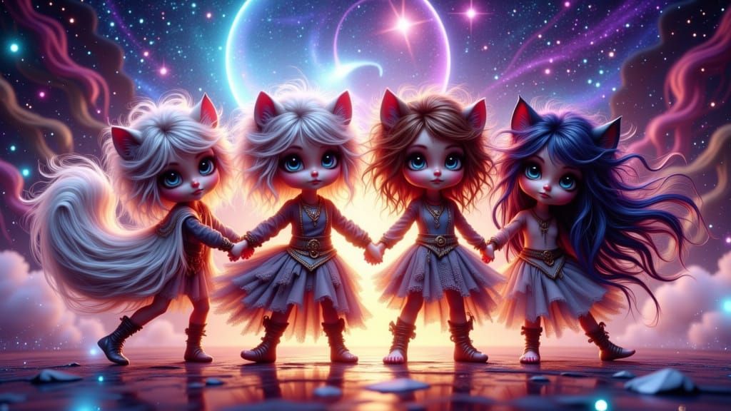 Cosmic Disco: Friends Dancing in Neon Lights