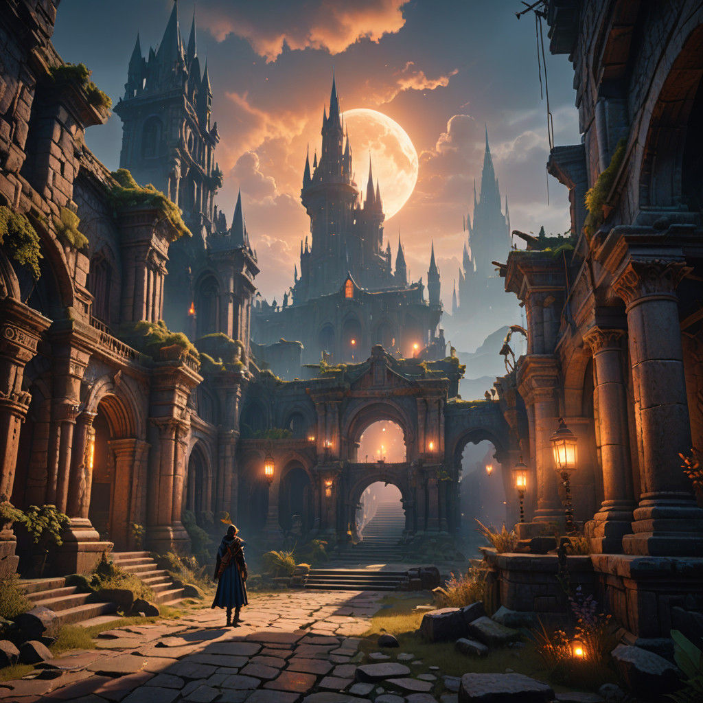 Sorceress Casting Ancient Spell in Mystic Ruins