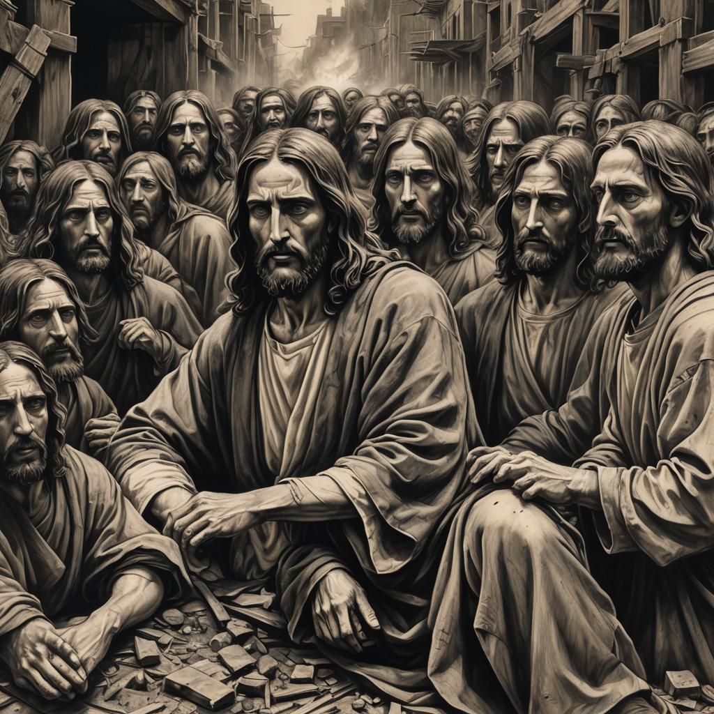 The Last Supper in a Battlefield, Charcoal Drawing