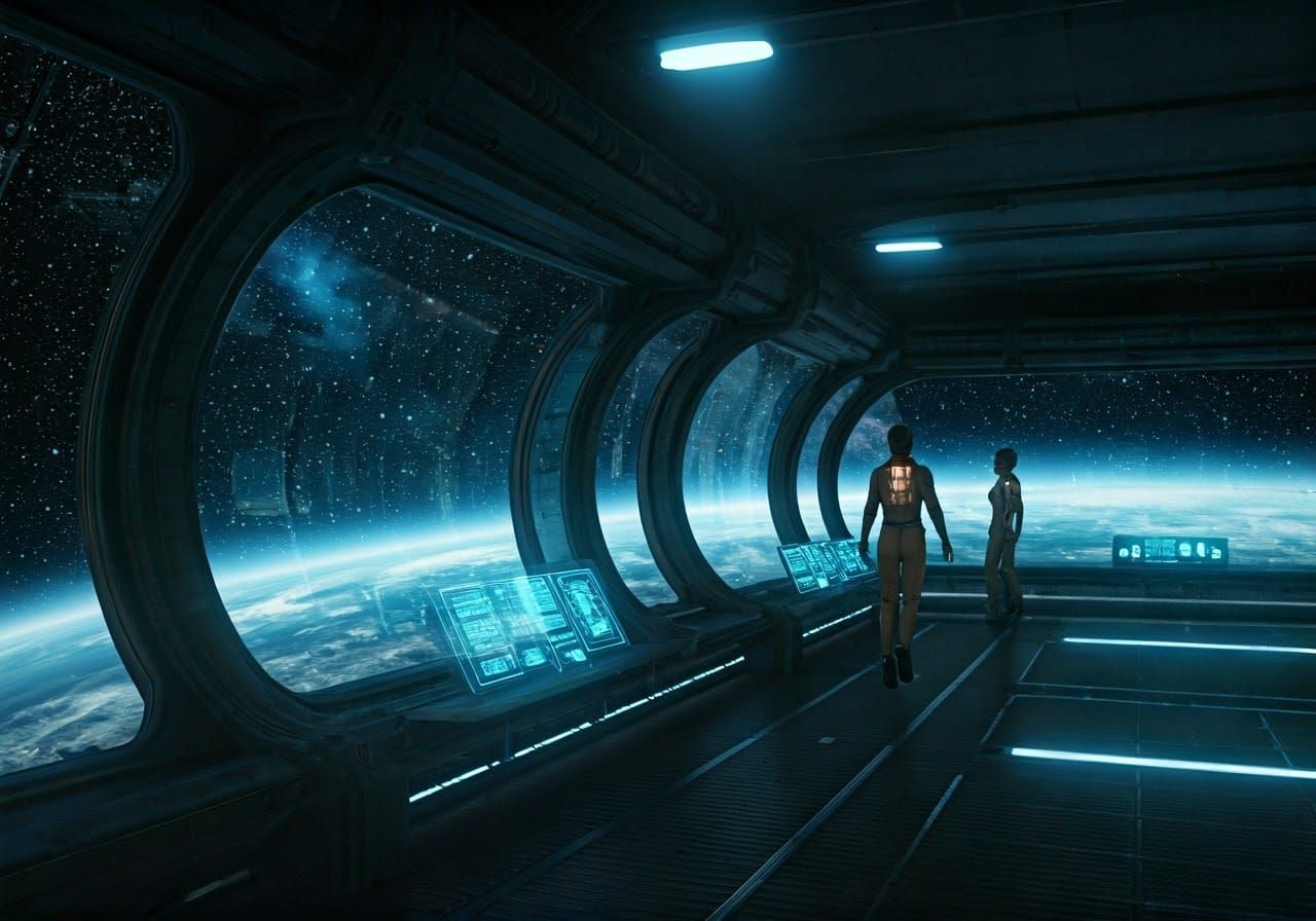 Futuristic Space Station Panorama in Zero Gravity