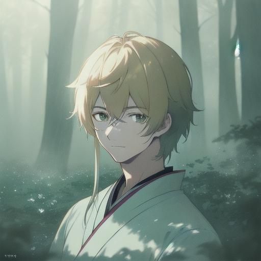 Anime Boy Portrait in Misty Forest
