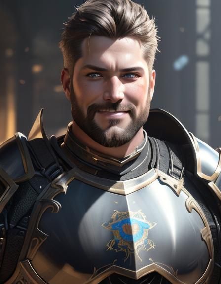 Plus-Sized Warrior in Black Armor Portrait