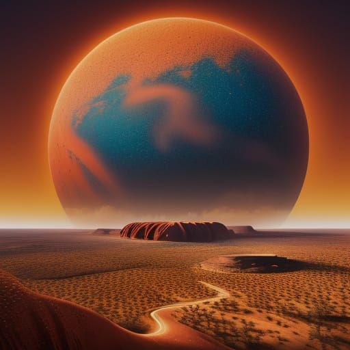 Pointillism Uluru Matte Painting in Desert Hues