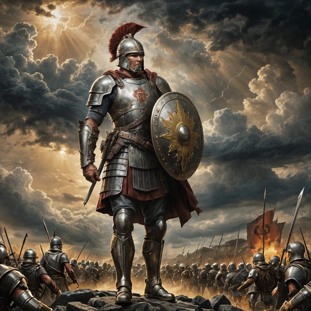 Roman Soldier Ready for Battle in Full Armor